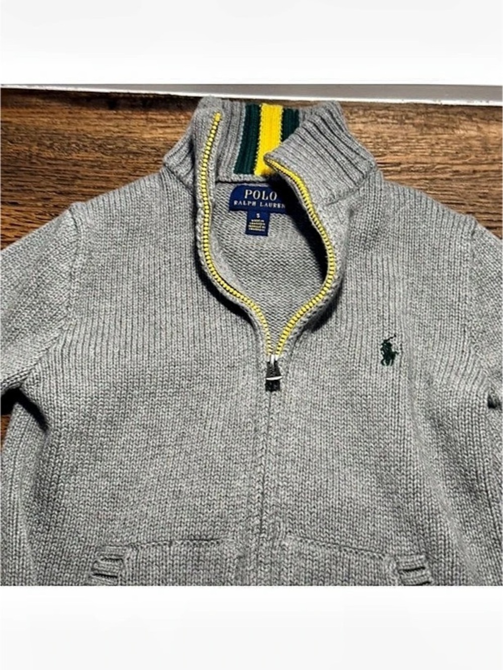 Polo Ralph Lauren Boys Zip-Up Sweater Gray & Yellow Size 5